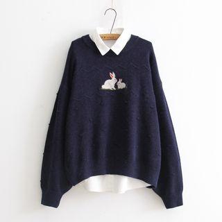 Rabbit Embroidered Knit Pullover