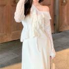 Long-sleeve Ruffled Knit Top / Midi Slipdress