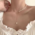 Freshwater Pearl Pendant Y Choker 1pc - Gold - One Size