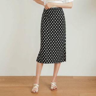 Slit-side Polka-dot Midi Skirt