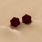 Flower Velvet Earring 1 Pair - Wine Red - One Size