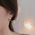 Flower Stud Earring Eh1464 - Pink & Green - One Size