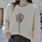Check Flower-accent Cropped Sweatshirt