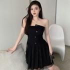 Strapless Mesh Panel Mini A-line Dress Black - One Size