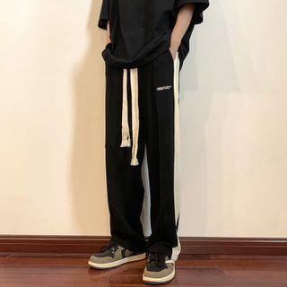 Letter Embroidered Striped Loose Fit Pants