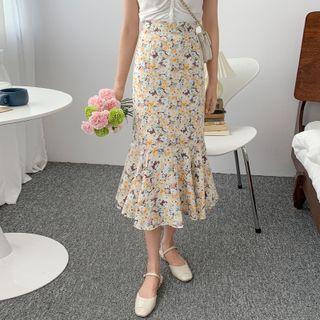High-waist Fish Tail Floral Skirt