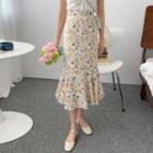 High-waist Fish Tail Floral Skirt