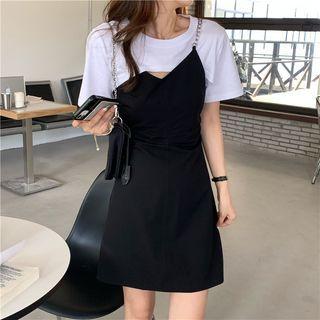 Mock Two-piece Short-sleeve Chained Dress