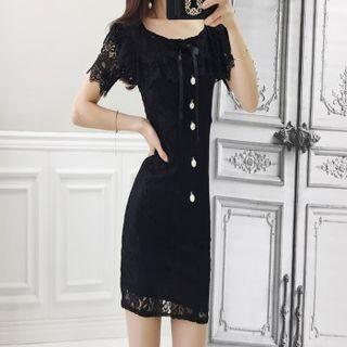 Faux-pearl Trim Mini Lace Dress Black - One Size
