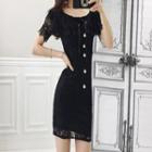 Faux-pearl Trim Mini Lace Dress Black - One Size