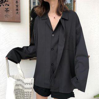 Notch Lapel Hidden Placket Shirt