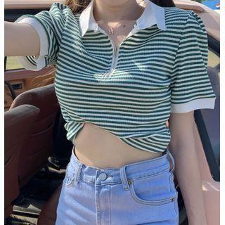 Short-sleeve Striped Half-zip T-shirt