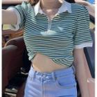 Short-sleeve Striped Half-zip T-shirt
