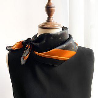 Print Silk Scarf Black & Orange - One Size