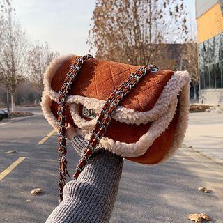 Fleece Trim Chain Crossbody Bag