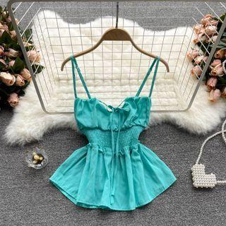 Plain Ruffle Hem Suspender Top