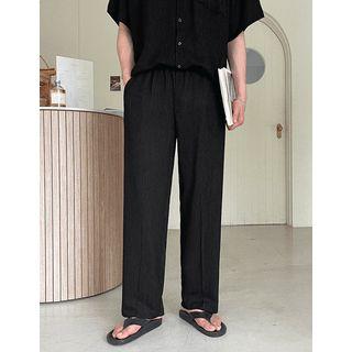 Drawstring-waist Wide-leg Textured Pants