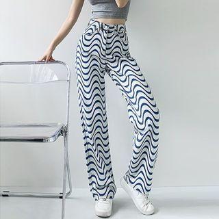 Wave Print Wide Leg Jeans