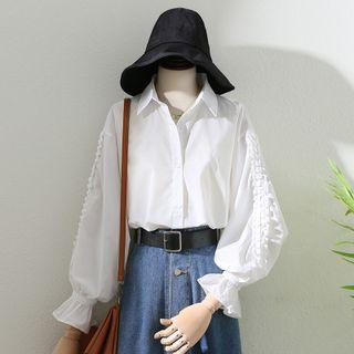 Bell-sleeve Lapel Plain Ruffled-trim  Panel Shirt