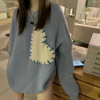 Heart Embroidered Oversized Sweater