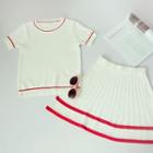 Set: Short-sleeve Knit Top + A-line Skirt
