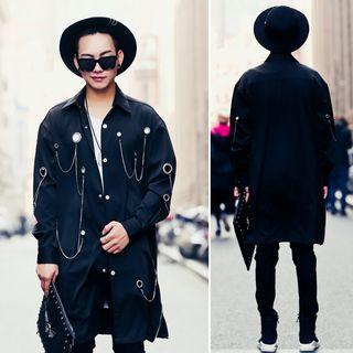 Chain Detail Eyelet Long Shirt