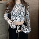 Long-sleeve Leopard Slim Fit Cropped T-shirt