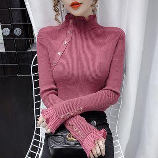 Long Sleeve Pleated Hem Knit Top