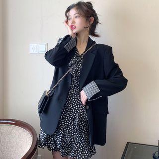 Plain Blazer / Floral Long-sleeve A-line Dress