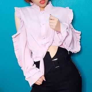 Frill Trim Cold-shoulder Blouse