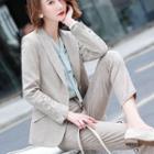 Set: Plain Blazer + Straight-cut Pants + Blouse