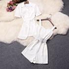 Set: Short-sleeve Blazer + Belted Romper