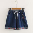 Fruit Embroidery Denim Shorts