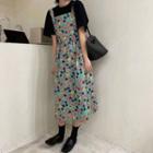 Short-sleeve Top / Floral Strappy Midi A-line Dress