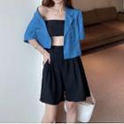 Short-sleeve Cropped Blouse / Tube Top / Shorts / Ruffle Hem Mini Skirt / Set