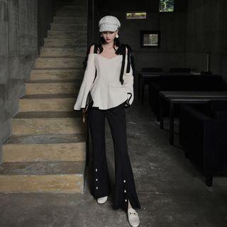 Cold Shoulder Long-sleeve Top / Boot Cut Pants