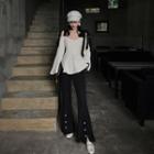 Cold Shoulder Long-sleeve Top / Boot Cut Pants