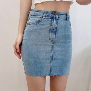 High Waist Pocketed Denim Mini Skirt