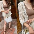 Crochet-lace Cardigan & Shorts Set Light Beige - One Size