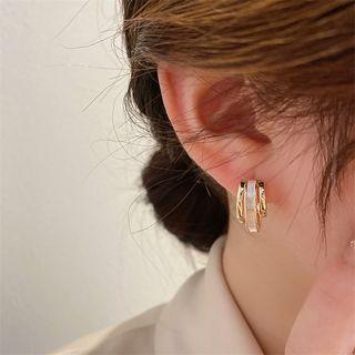 Shell Alloy Layered Hoop Earring Eh1350 - 1 Pair - Gold & White - One Size