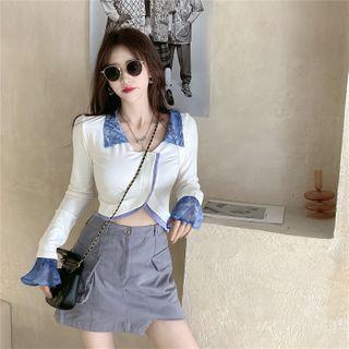Long-sleeve Button T-shirt White - One Size