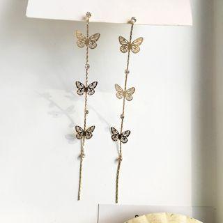 Faux Crystal Alloy Butterfly Dangle Earring 1 Pair - S925 Silver - Earrings - One Size