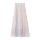 Polka Dot Mesh A-line Midi Skirt Almond & Blue - One Size