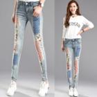 Printed Distressed Skinny Jeans