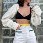 Open Front Cropped Cardigan White - One Size