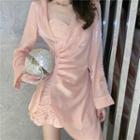 Asymmetric Ruched Blouse / Spaghetti-strap Mini Lace Sheath Dress