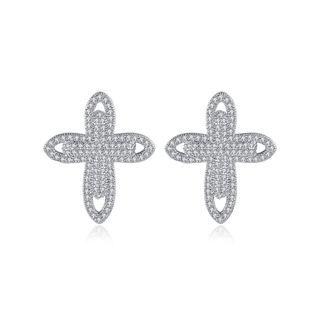 Simple Bright Cross Stud Earrings With Cubic Zirconia Silver - One Size