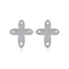 Simple Bright Cross Stud Earrings With Cubic Zirconia Silver - One Size
