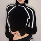 Reflective Striped Long-sleeve Cropped Top