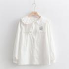 Puff-sleeve Cartoon Embroidered Blouse White - One Size